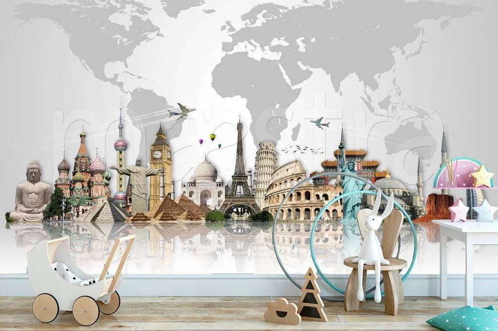 Фотообои в интерьере карта и достопримечательности  12-513 фото