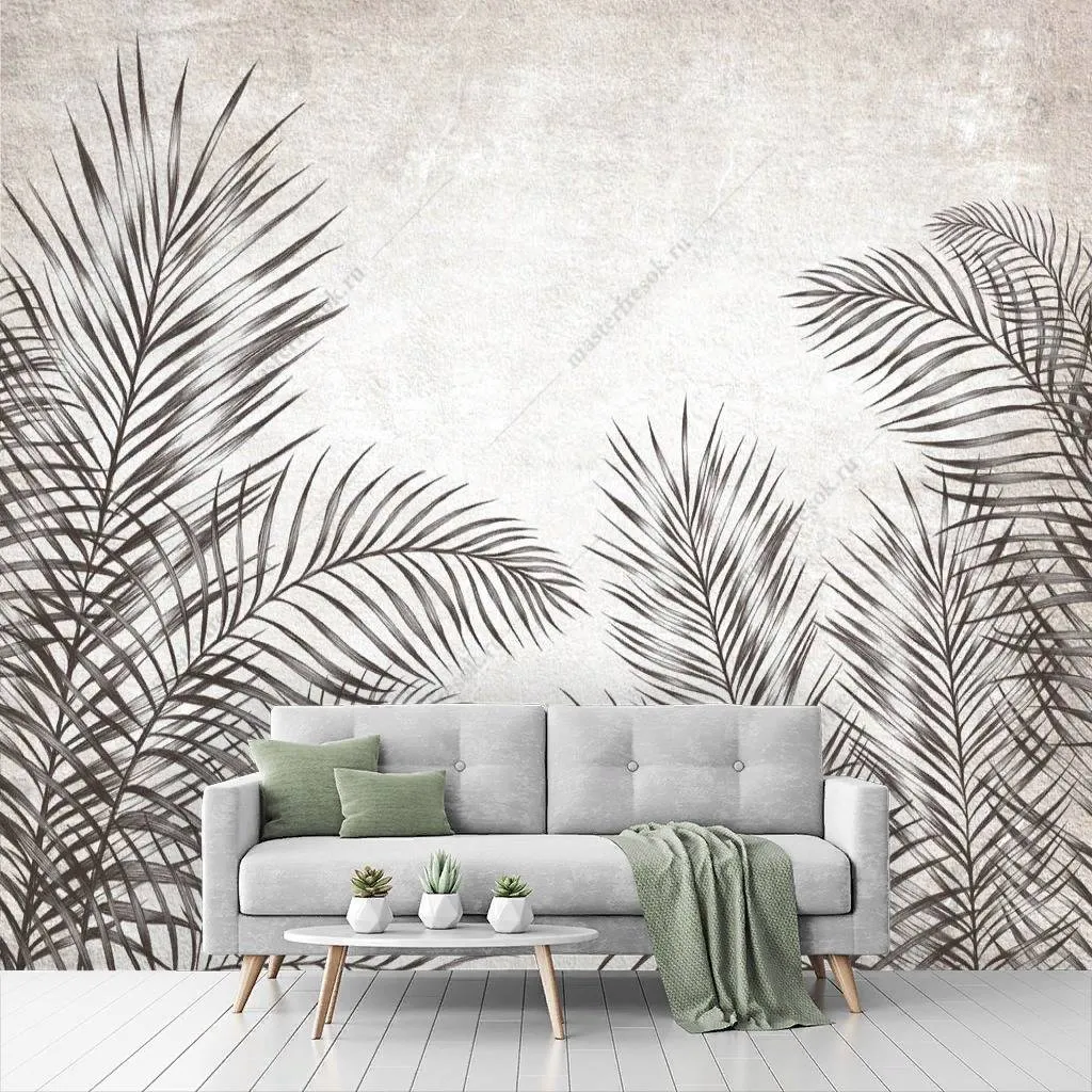 Фотообои Черно-белые листья  10-761