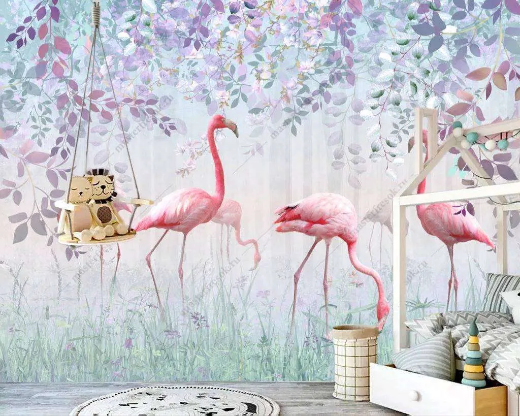 Фотообои в интерьере фламинго в саду  10-757 фото