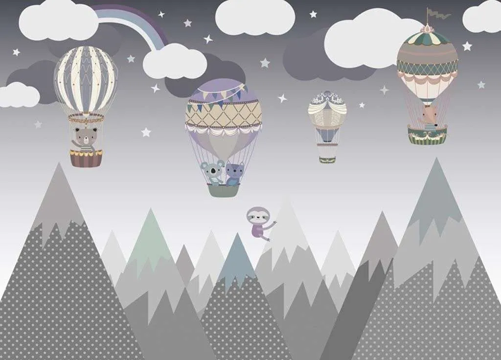 Фотообои в интерьере воздушный шар и горы  12-942 фото