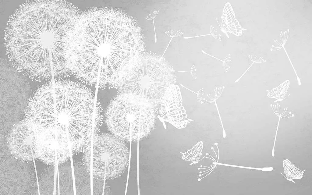 Фотообои в интерьере одуванчики на сером фоне  14-300 фото