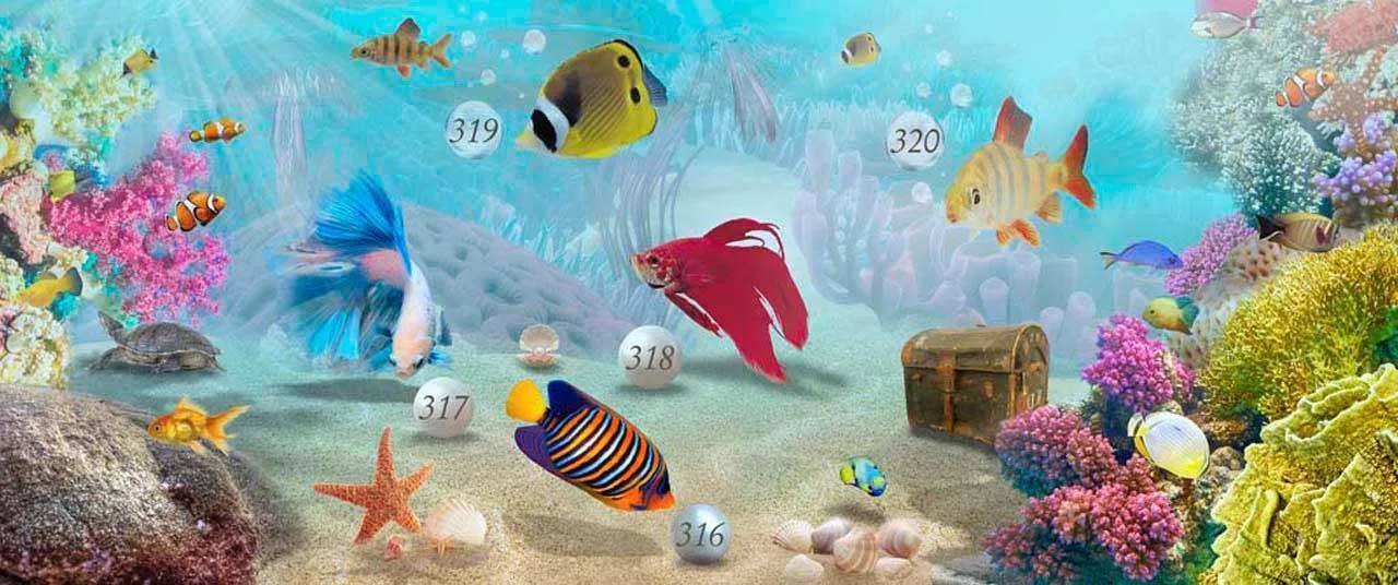 Фотообои в интерьере рыбки разноцветные  7-843 фото