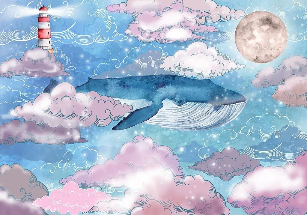 Фотообои в интерьере кит в облаках  12-1547 фото