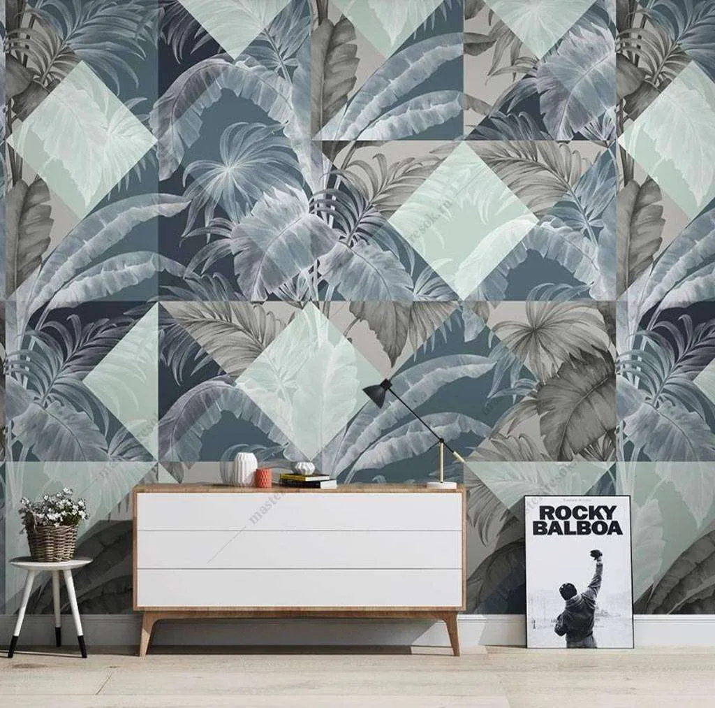 Фотообои в интерьере геометрия в листьях  15-976 фото