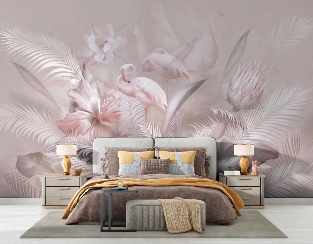 Фотообои в интерьере фламинго в перьях  13-581 фото