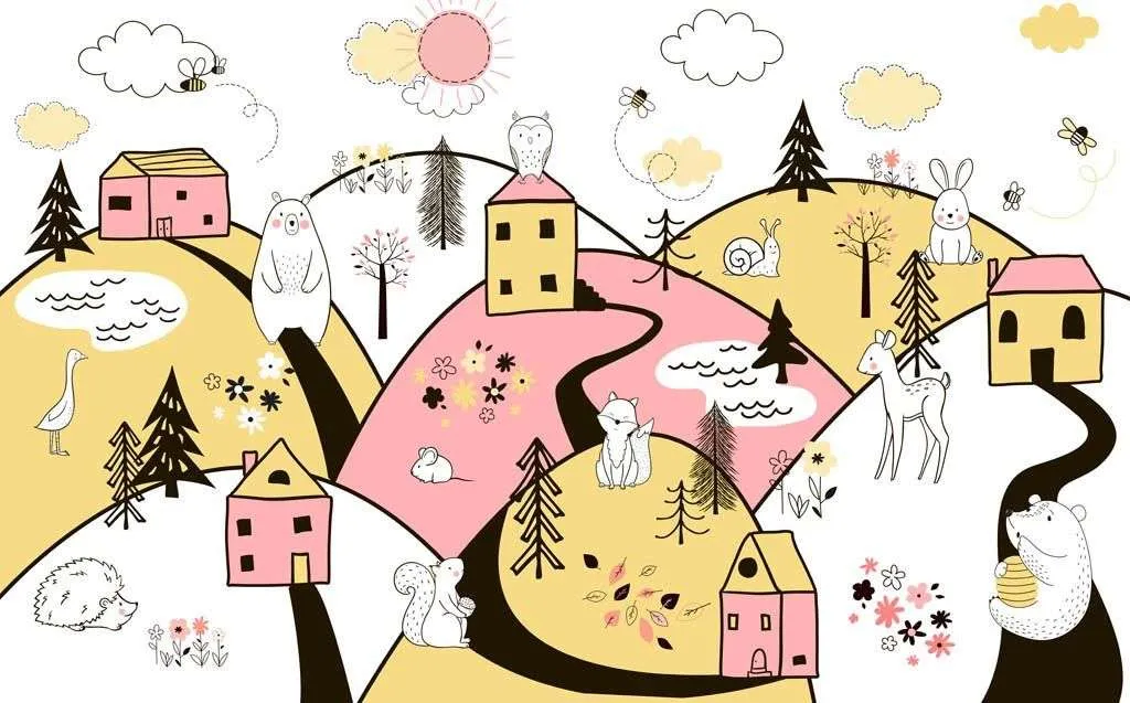 Фотообои в интерьере сказочный город на холмах  12-1310 фото