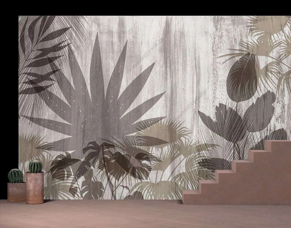 Фотообои в интерьере листья папоротника коричневые  9-1755 фото