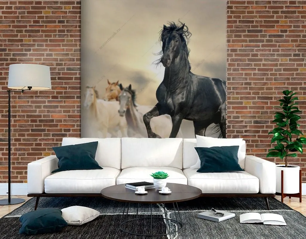 Фотообои в интерьере конь черный  9-1771 фото