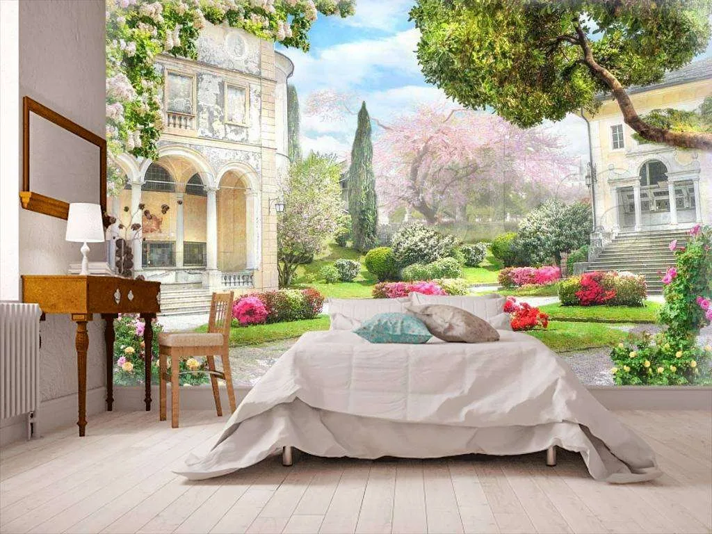 Фотообои в интерьере старинная усадьба с цветами  6-031 фото