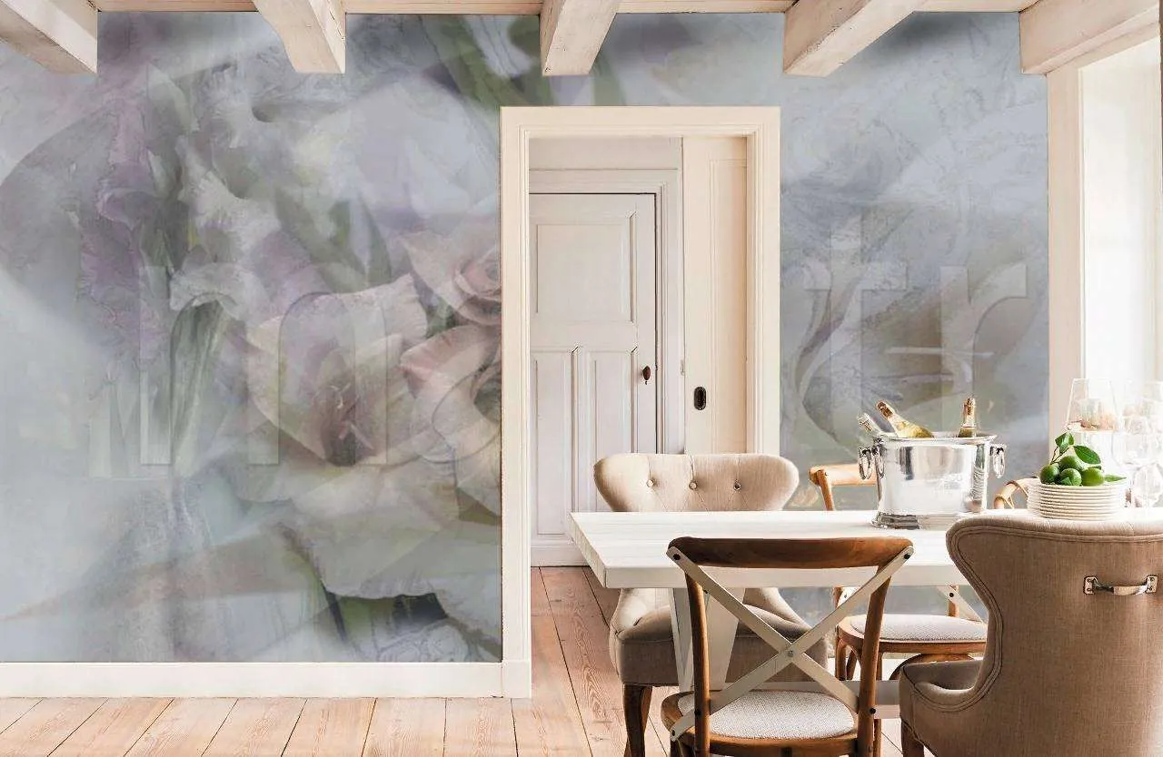 Фотообои в интерьере цветочная абстракция в серых цветах  7-595 фото