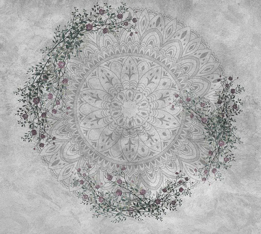 Фотообои в интерьере мандала серая  9-1599 фото