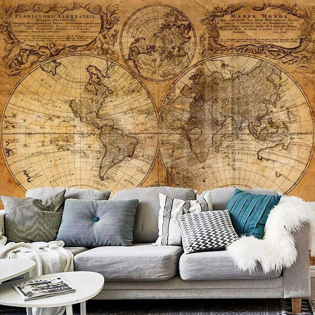 Фотообои в интерьере карта в коричневом цвете  9-431 фото