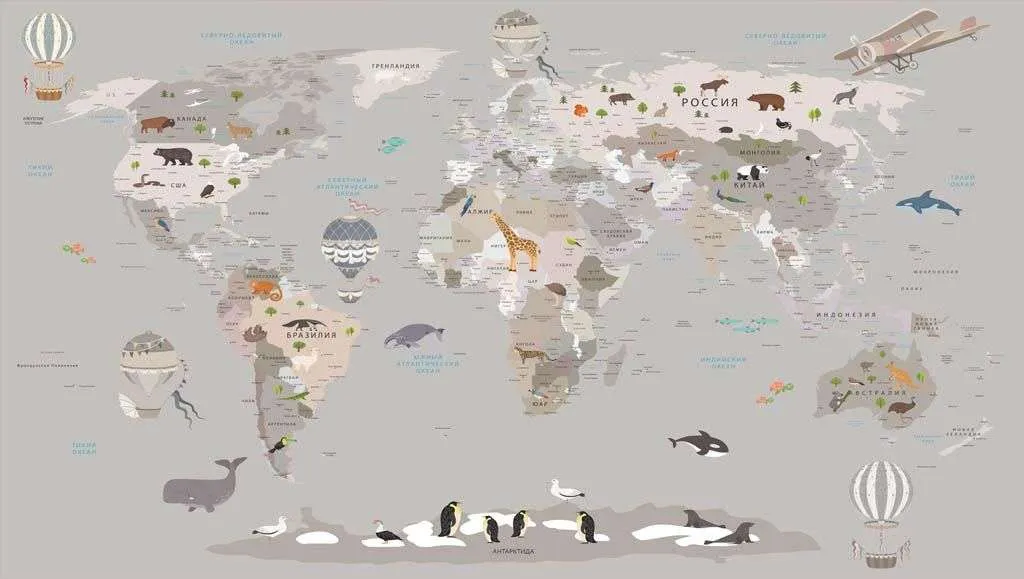 Фотообои в интерьере карта мира с границами стран  12-1186 фото