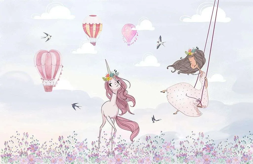 Фотообои в интерьере принцесса и единорог  14-435 фото