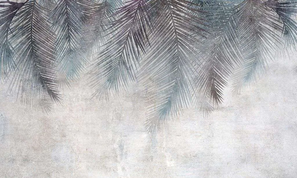 Фотообои в интерьере листья свисающие серо-синие  9-1867 фото