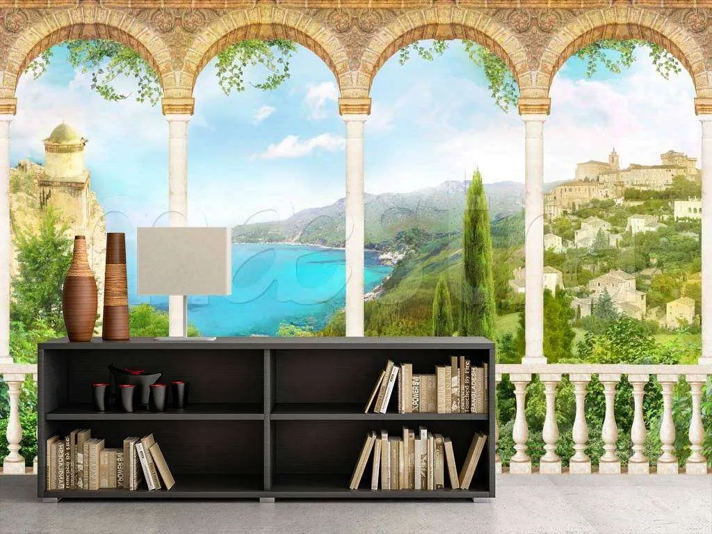 Фотообои в интерьере вид на море в хорошую погоду  11-087 фото