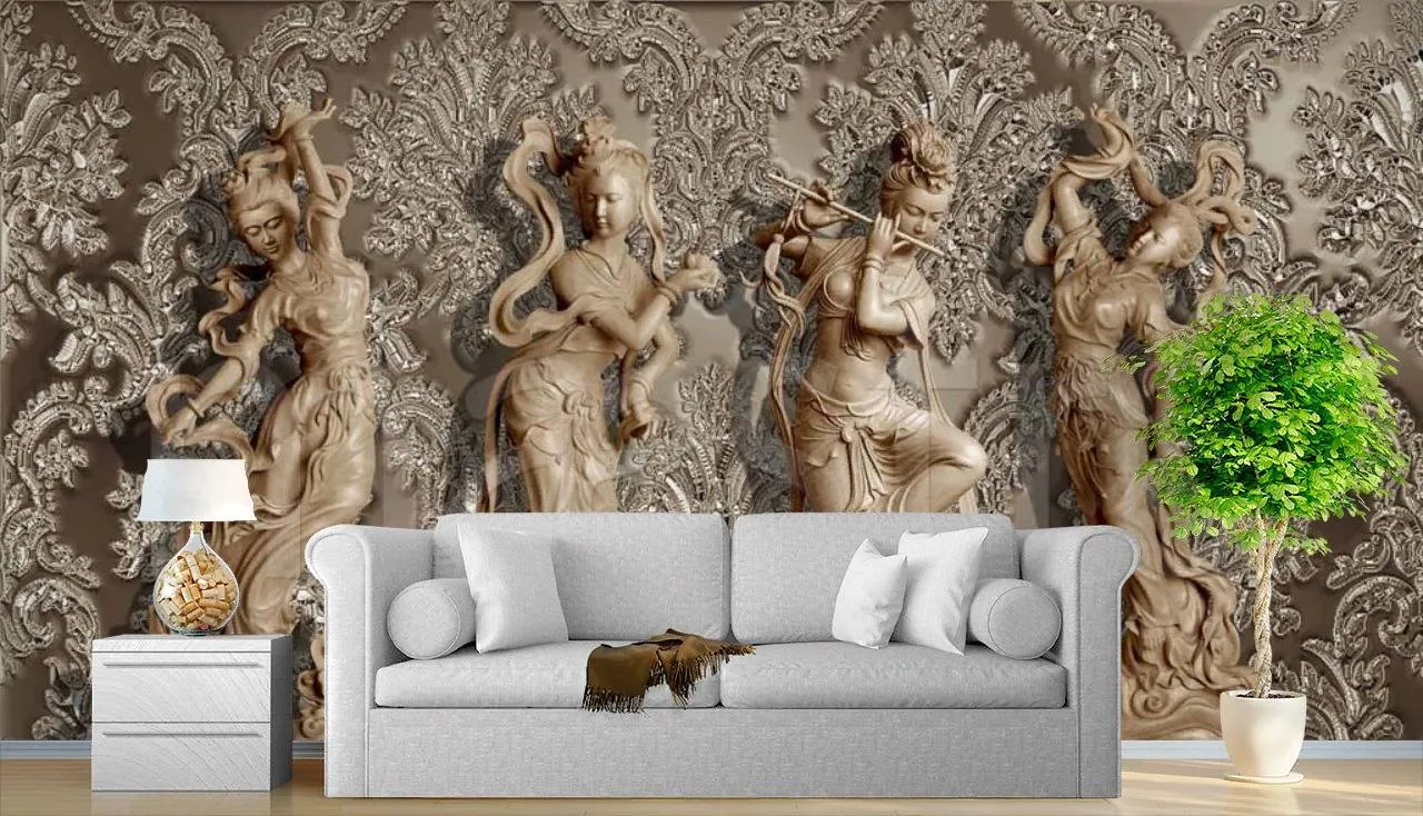 Фотообои в интерьере статуи 3д  7-812 фото