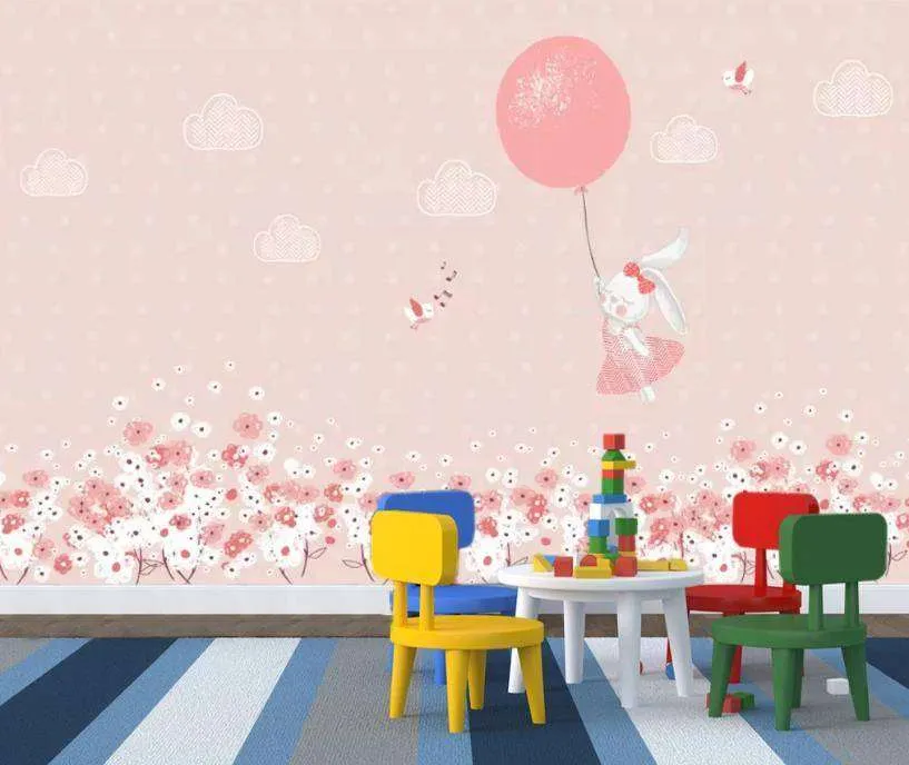 Фотообои в интерьере зайка на воздушном шарике  15-179 фото