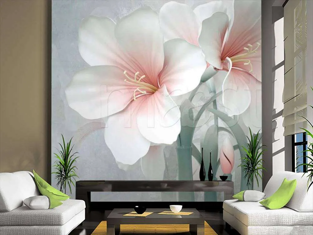 Фотообои в интерьере 3д цветок белый  15-037 фото