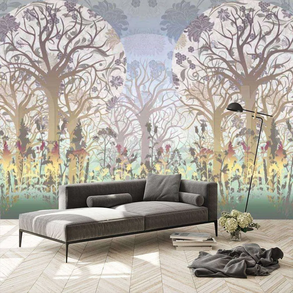 Фотообои в интерьере лес в серых тонах  7-066 фото
