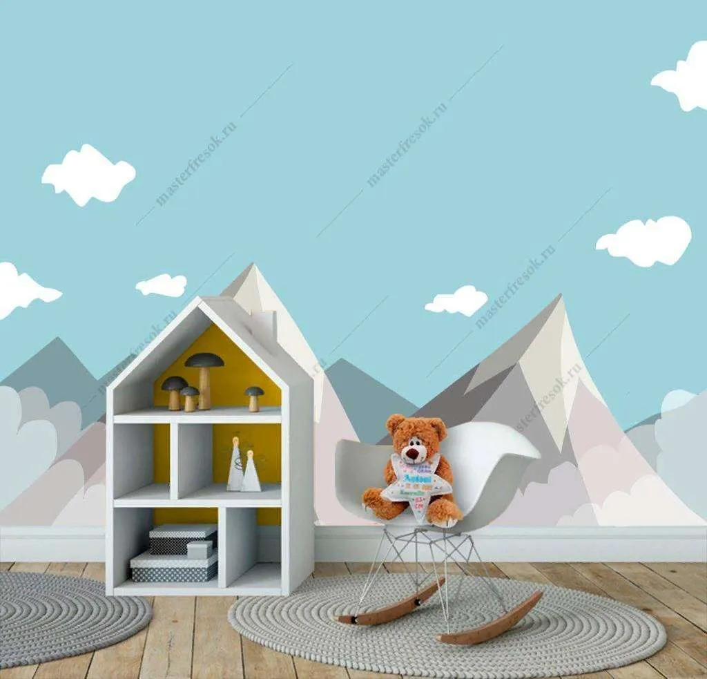 Фотообои в интерьере 3д горы и облака  12-831 фото