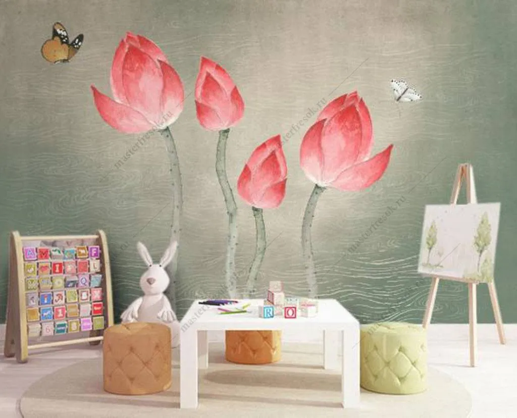 Фотообои в интерьере акварельный лотос  15-930 фото