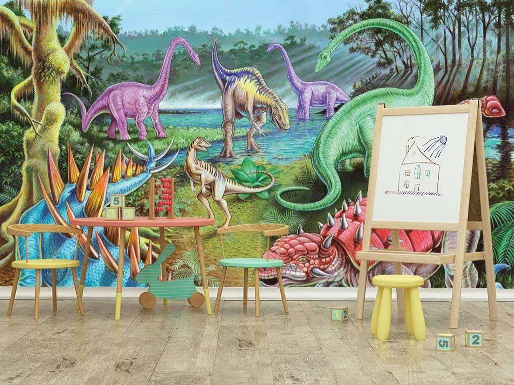 Фотообои в интерьере динозавры на водопое  8-301 фото