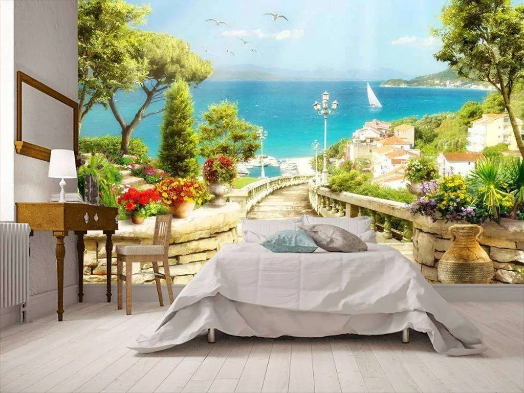 Фотообои в интерьере терраса с лестницей к морю  17-0103 фото