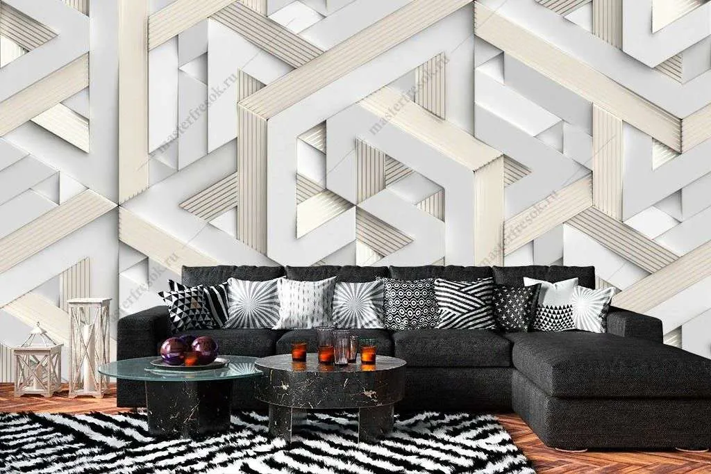 Фотообои в интерьере объемные линии  9-1576 фото