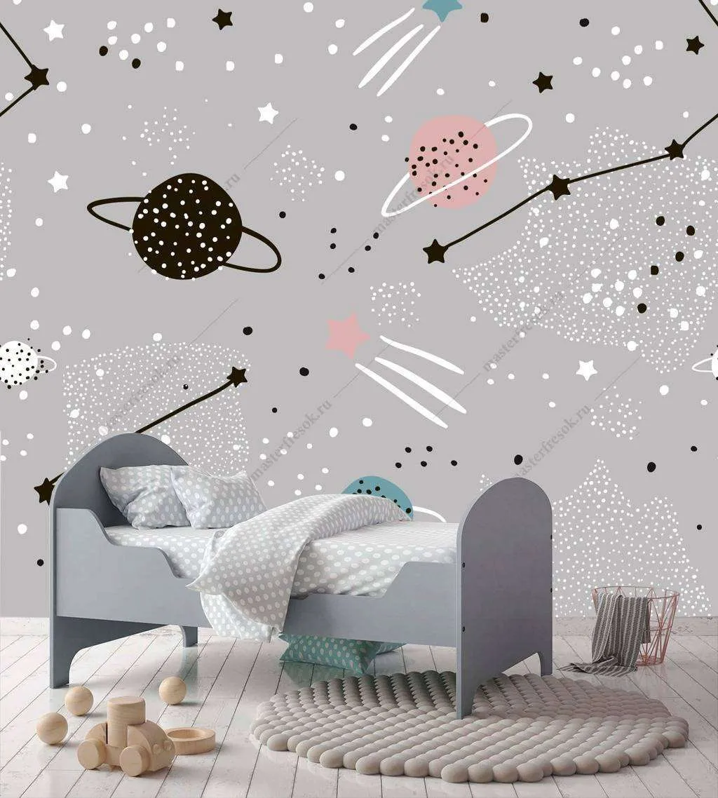 Фотообои в интерьере космос светло серый  12-720 фото
