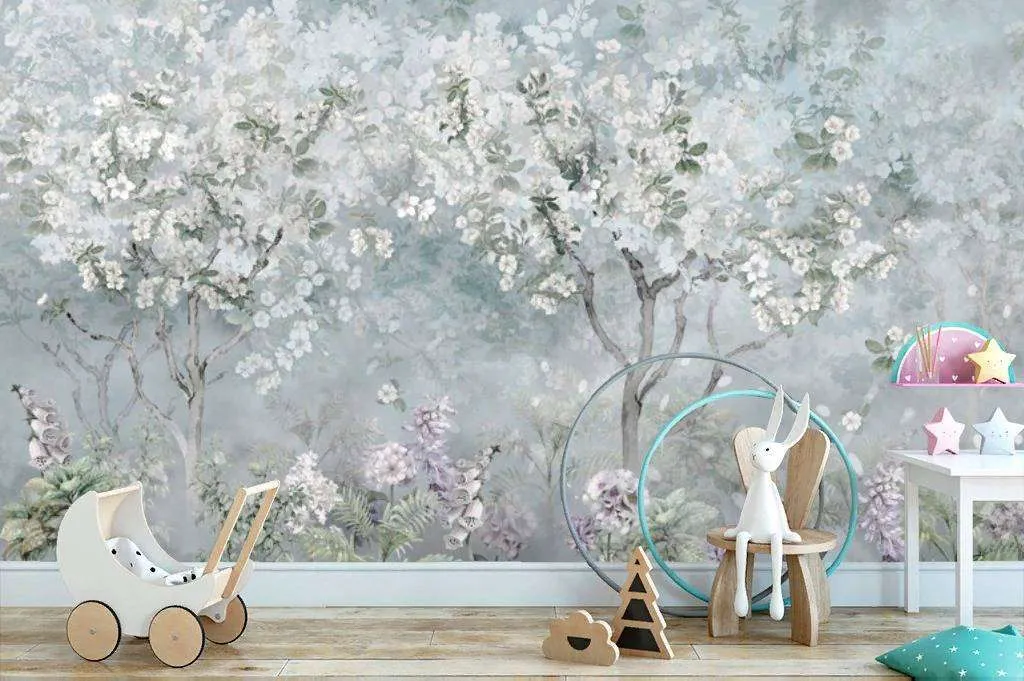 Фотообои в интерьере цветущее дерево  13-200 фото