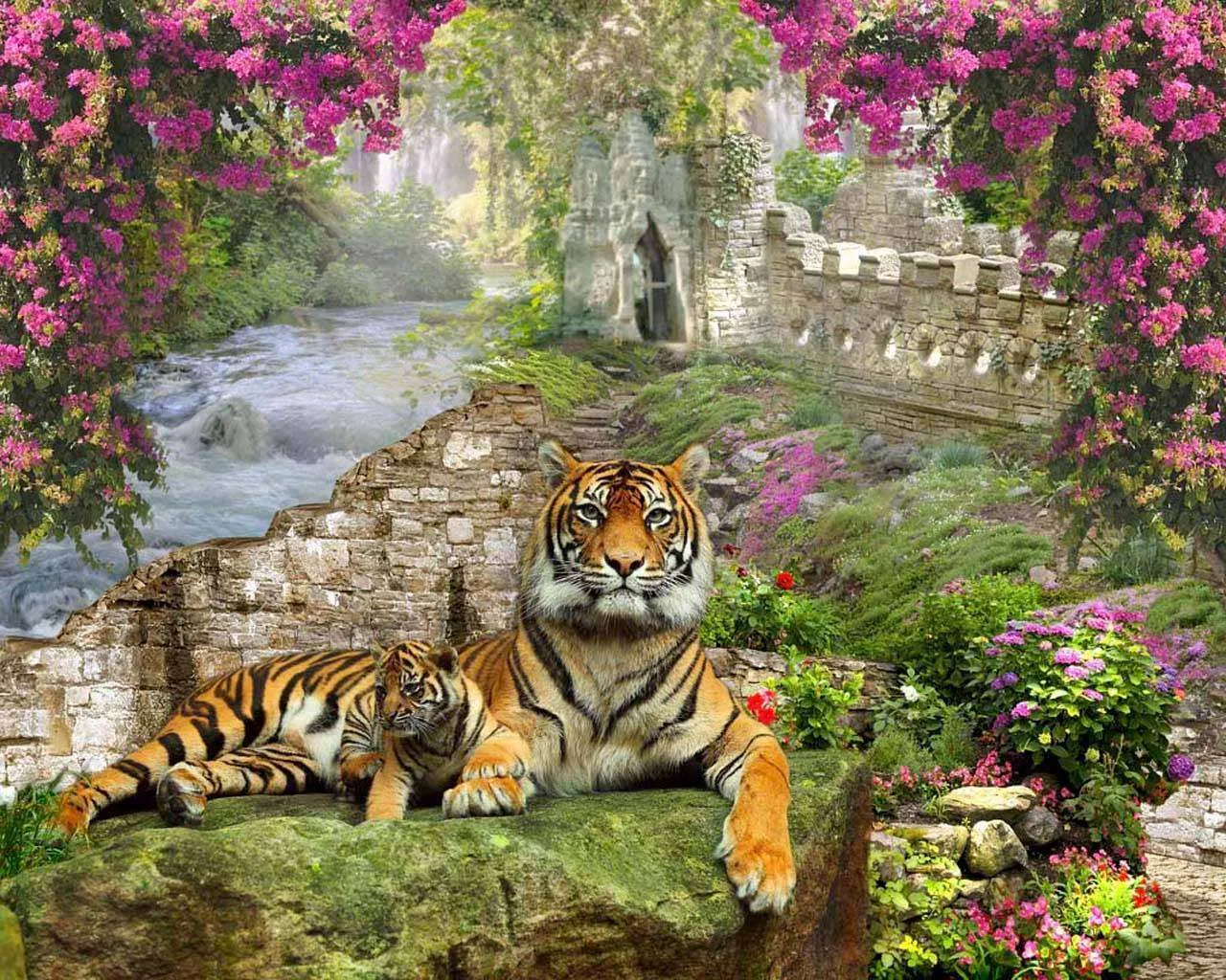 Фотообои в интерьере тигр  7-097 фото