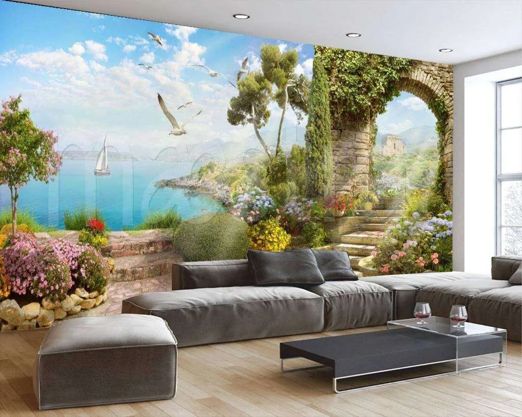 Фотообои Морской пейзаж с чайками вид с террасы  7-254