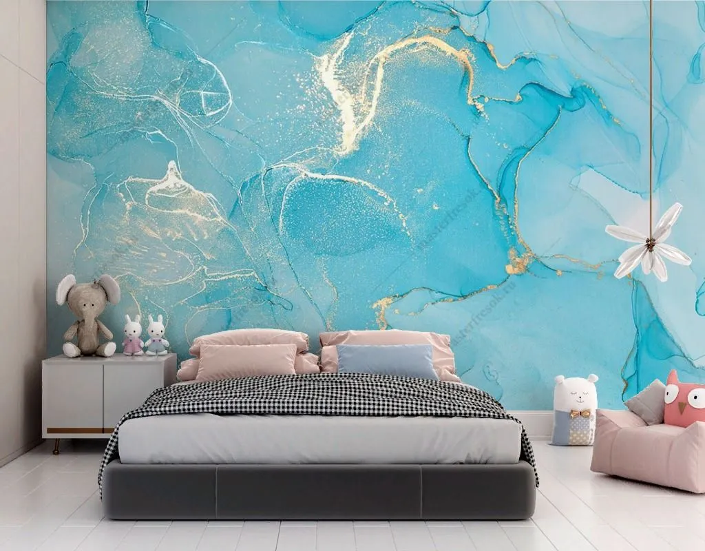 Фотообои в интерьере разводы акварели голубые  9-1780 фото