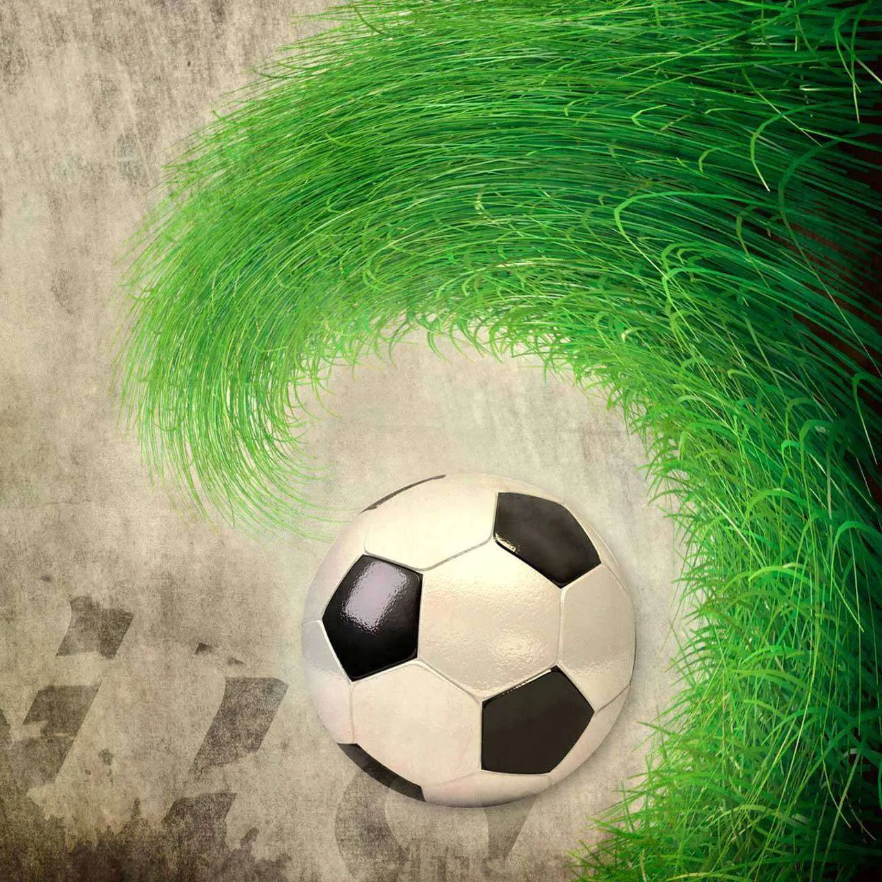 Фотообои в интерьере футбольный мяч в траве  12-546 фото