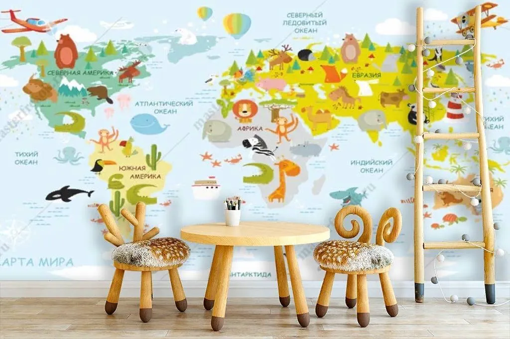 Фотообои Яркая карта с животными  14-168