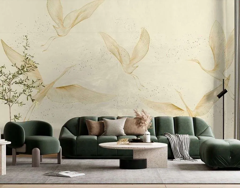 Фотообои в интерьере журавли на бежевом фоне  9-2104 фото