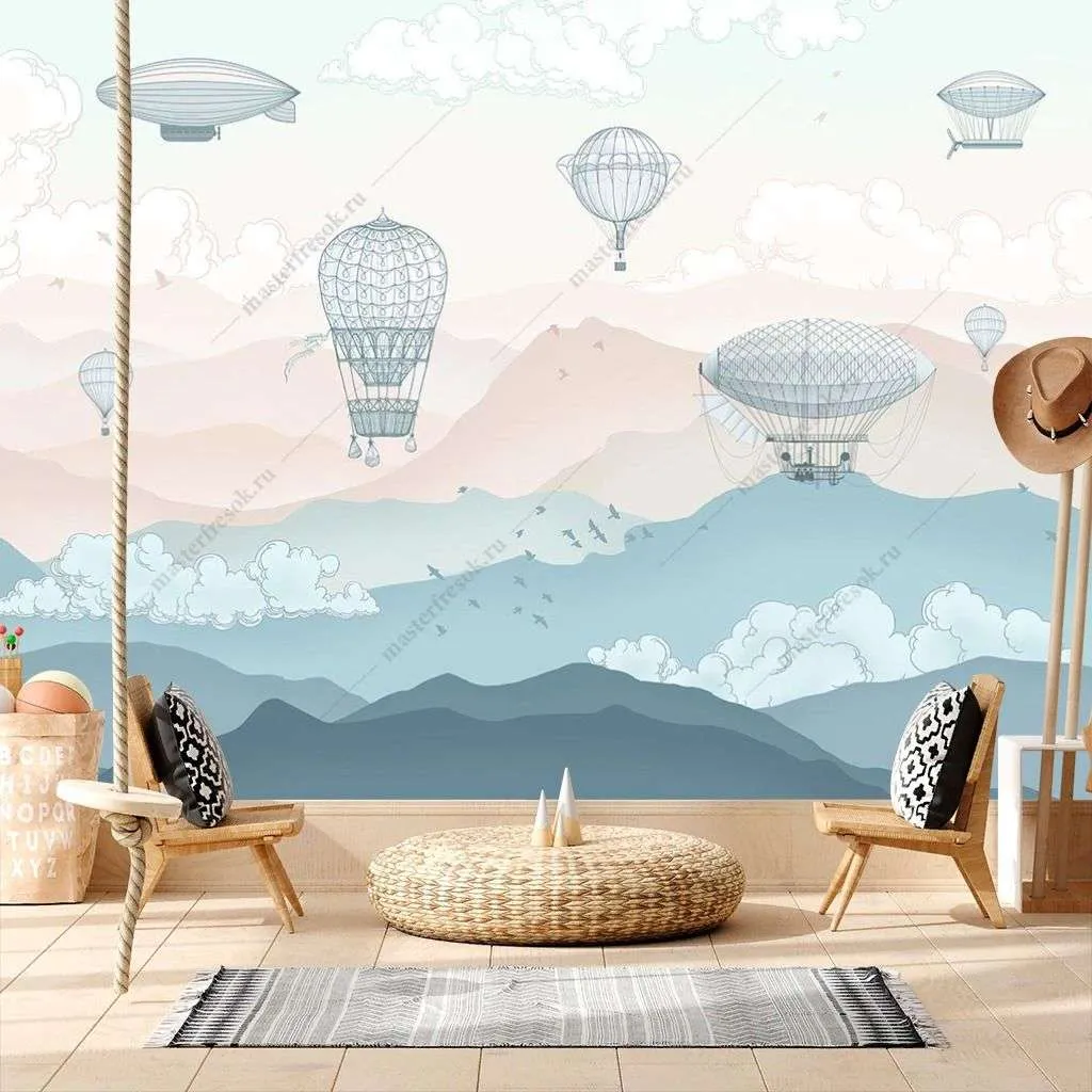 Фотообои в интерьере воздушные шары в голубых горах  14-660 фото