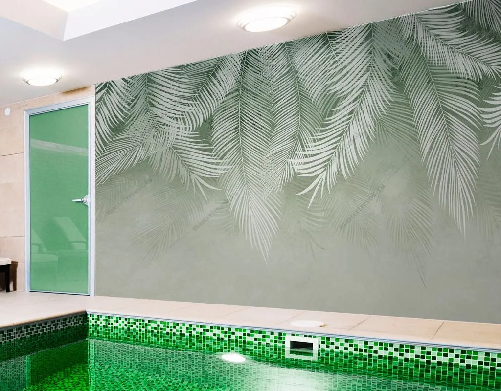 Фотообои в интерьере листья нежно зеленые  14-336 фото