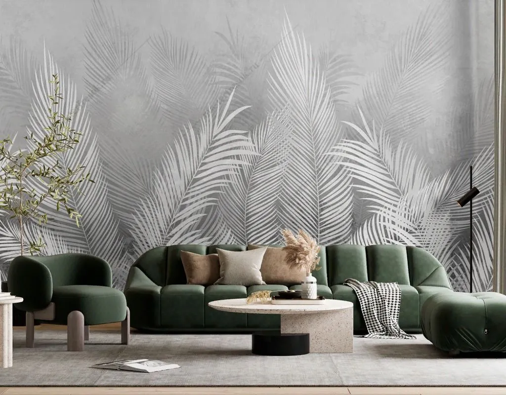 Фотообои Пальмовые листья светло-серые  14-471