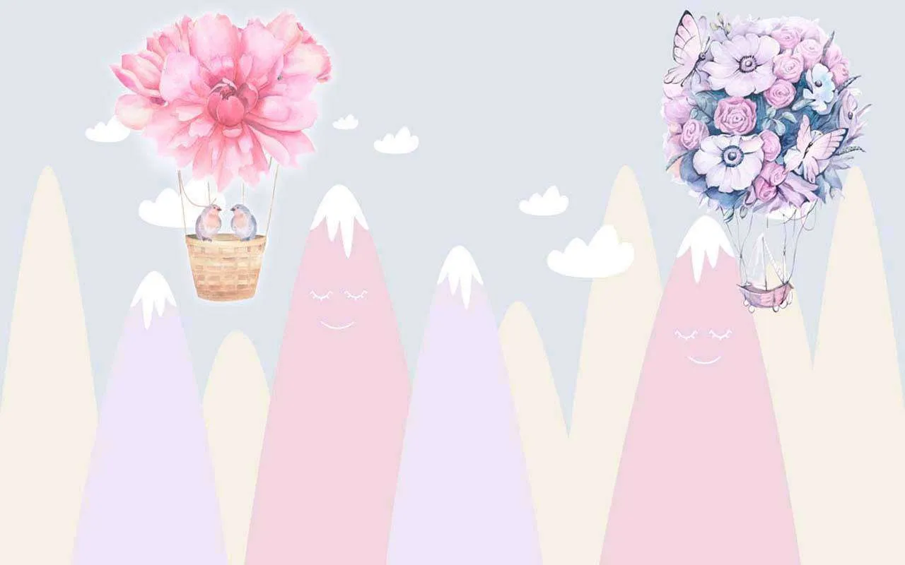 Фотообои в интерьере горы и цветочный шар  12-622 фото