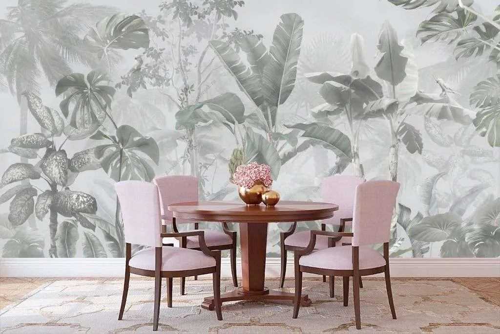 Фотообои в интерьере тропики серые  13-322 фото