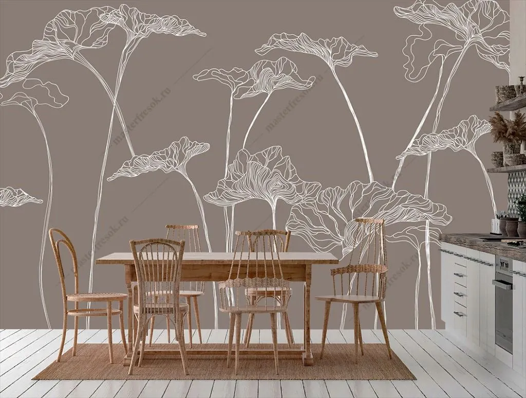 Фотообои в интерьере цветы на тонких стеблях  9-1746 фото