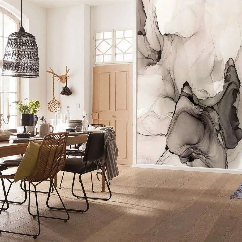 Фотообои в интерьере черно-белые чернила  9-1410 фото