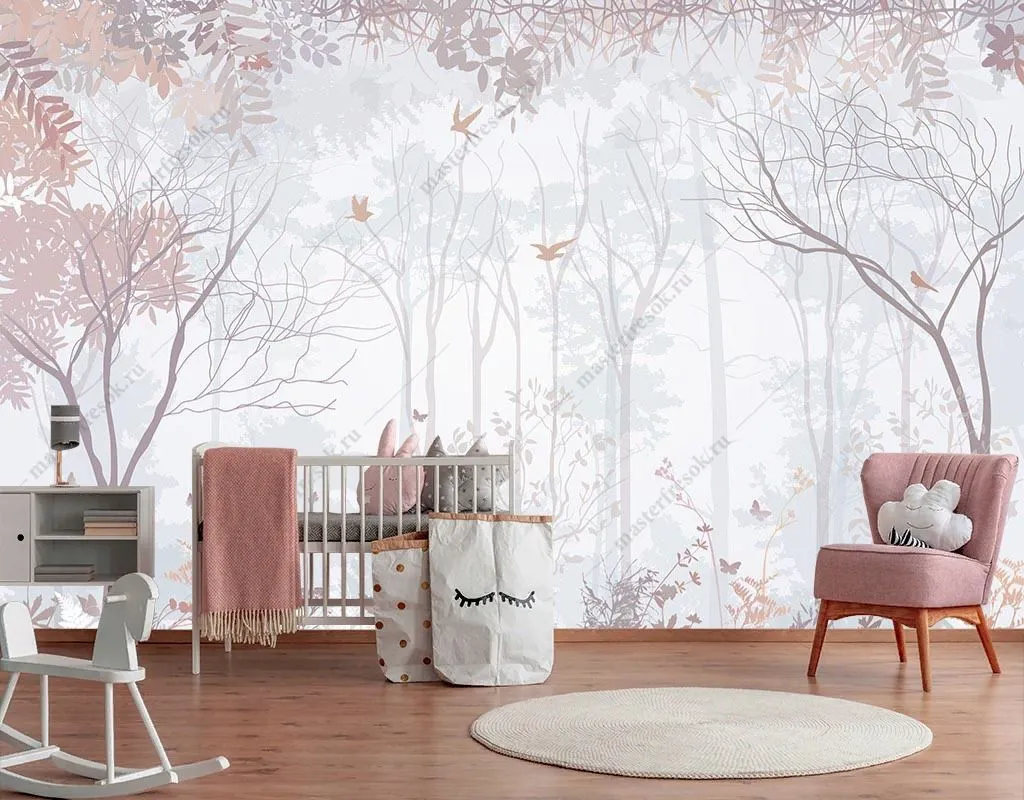 Фотообои Лес в нежно-розовых оттенках  12-1478