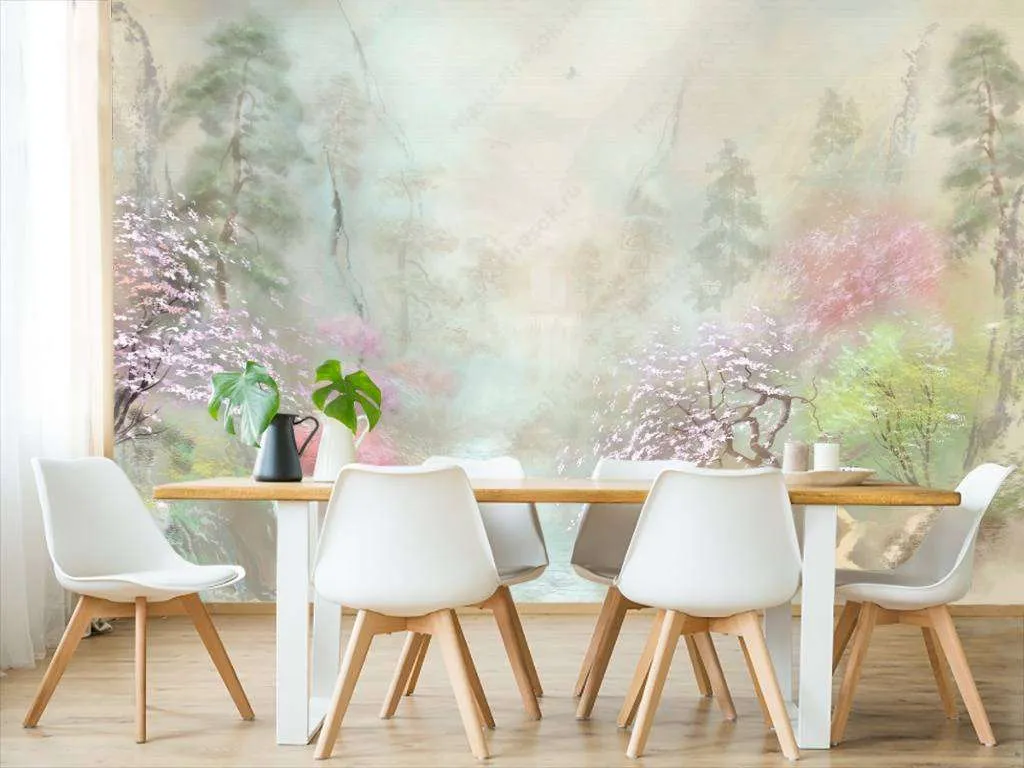 Фотообои Бесшовные обои на стену:  Лес акварель. Артикул: 13-228  