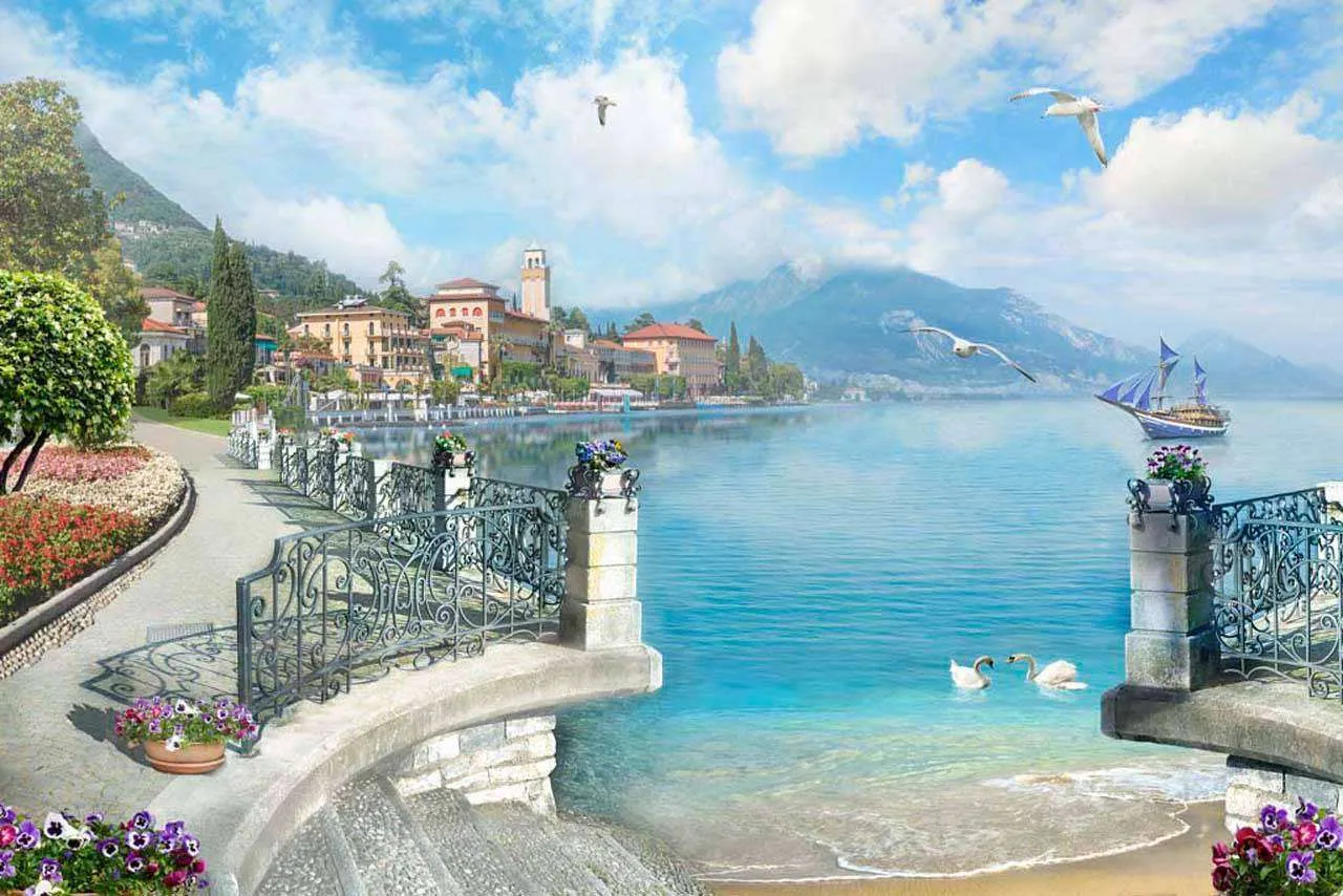 Фотообои в интерьере город на берегу с набережной  7-281 фото