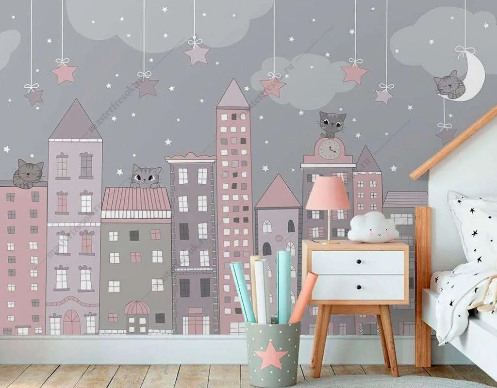 Фотообои в интерьере в детскую домики   12-1593 фото