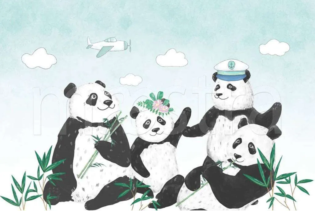 Фотообои в интерьере панды на лужайке  15-201 фото