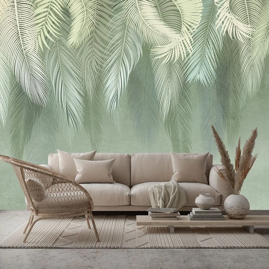 Фотообои в интерьере ветви пушистые зеленые  9-2116 фото